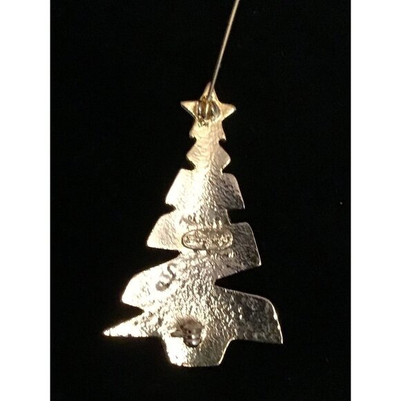 Vintage Danecraft Christmas Tree Brooch Pin Holiday Gold Tone Red Green Enamel S - Picture 5 of 10